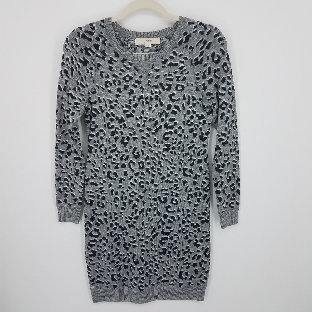 Loft Snow Leopard Sweater Dress